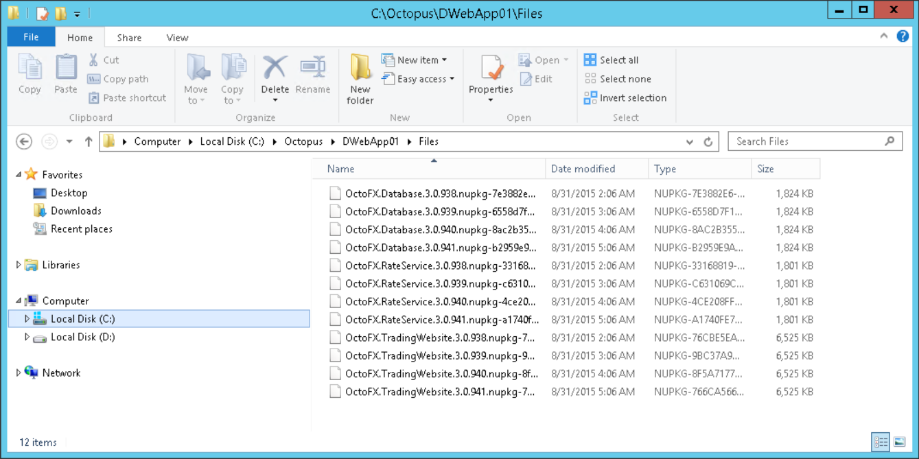 The Applications directory on a Tentacle showing extracted package folders