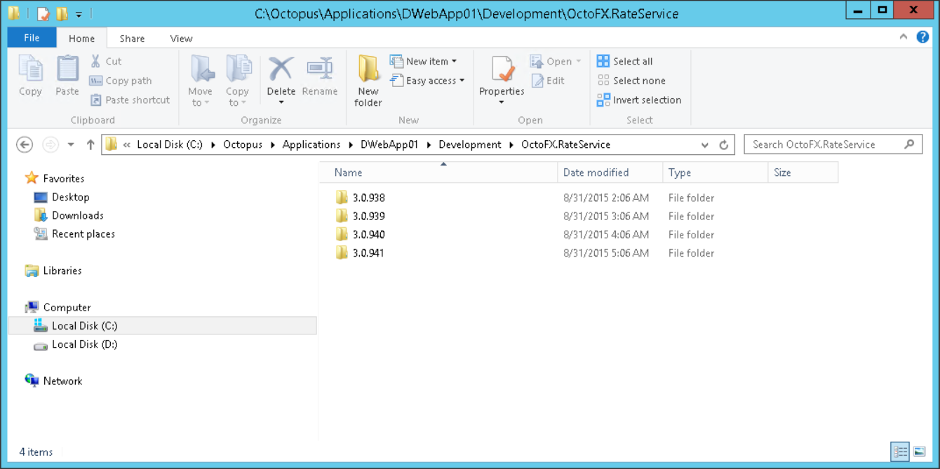 Version directories inside a package directory on a Tentacle