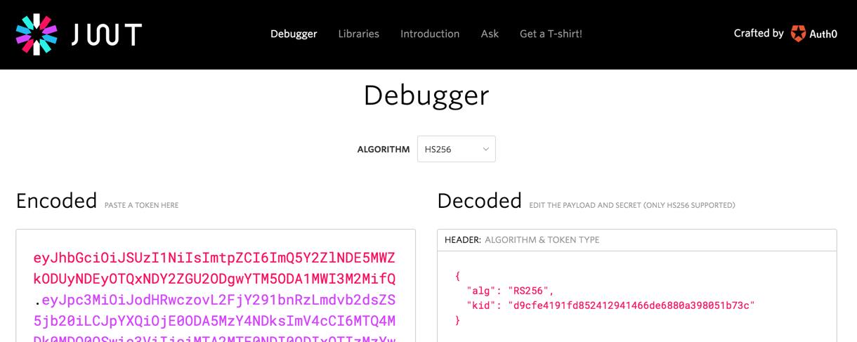 A screenshot of the JWT debugger