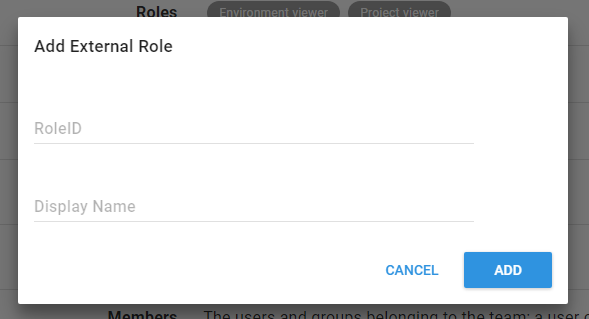 The dialog for adding an external role