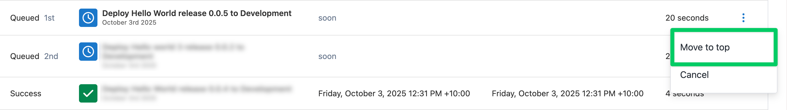 Tasks page showing the ‘Move to Top’ button in a task’s overflow menu.